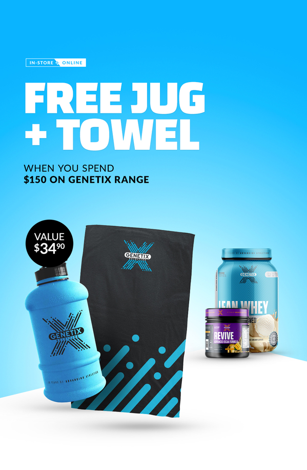 FREE Gym Towel & Jug When You Spend $150 Or More on Genetix Range